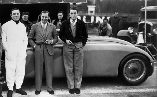From left to right: Pierre Veyron, Jean Bugatti and Jean-Pierre Wimille