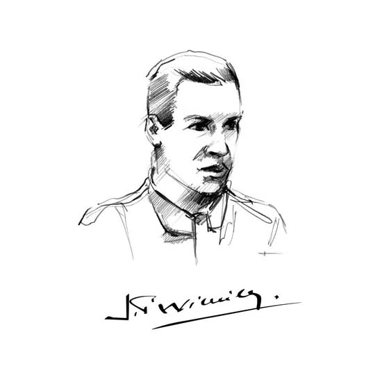 Jean-Pierre Wimille, as sketched by a Bugatti designer