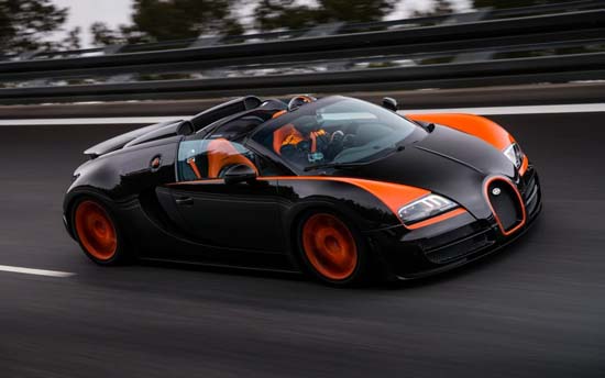 Bugatti Veyron Grand Sport Vitesse comes equipped with a quad-turbocharged 7.9-liter W16 engine that produces 1,200 horsepower and 1,106 lb-ft of torque and can accelerate from 0-60 mph (0-100 km/h) in just 2.6 seconds.