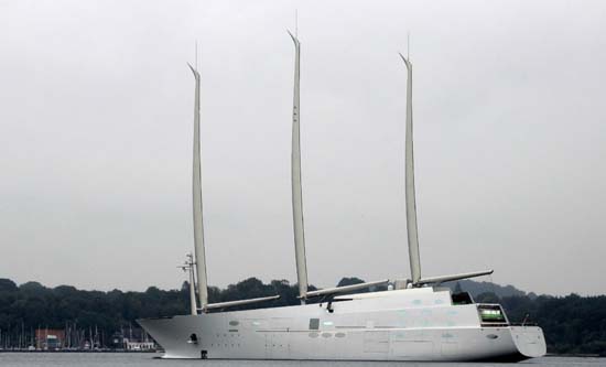 Sailing Yacht A, during a test voyage in Kiel, Germany (Photo by Ship-dreams.de)