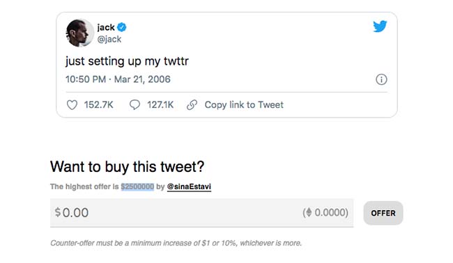 Jack Dorsey Is Selling His First Tweet as NFT