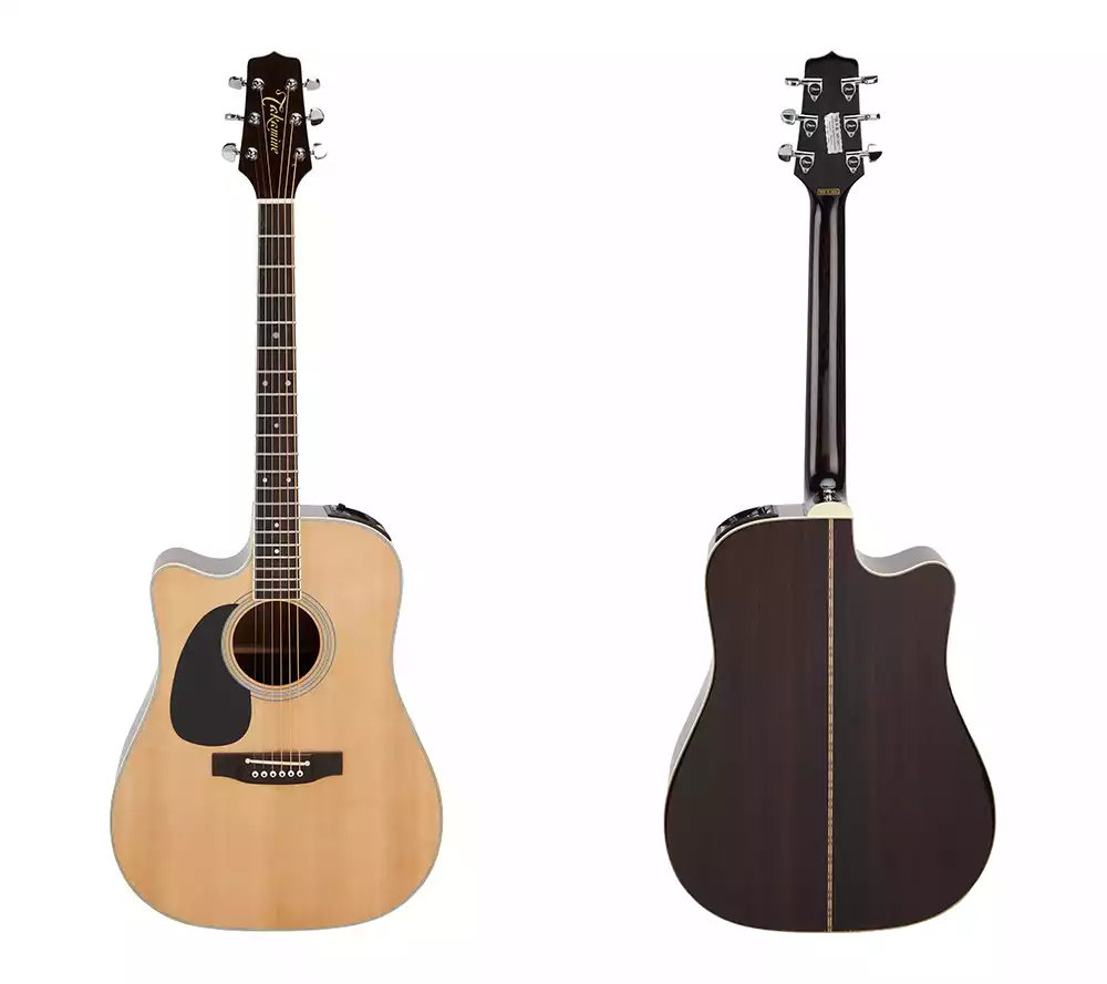Close-up of Kurt Cobain’s Takamine acoustic guitar