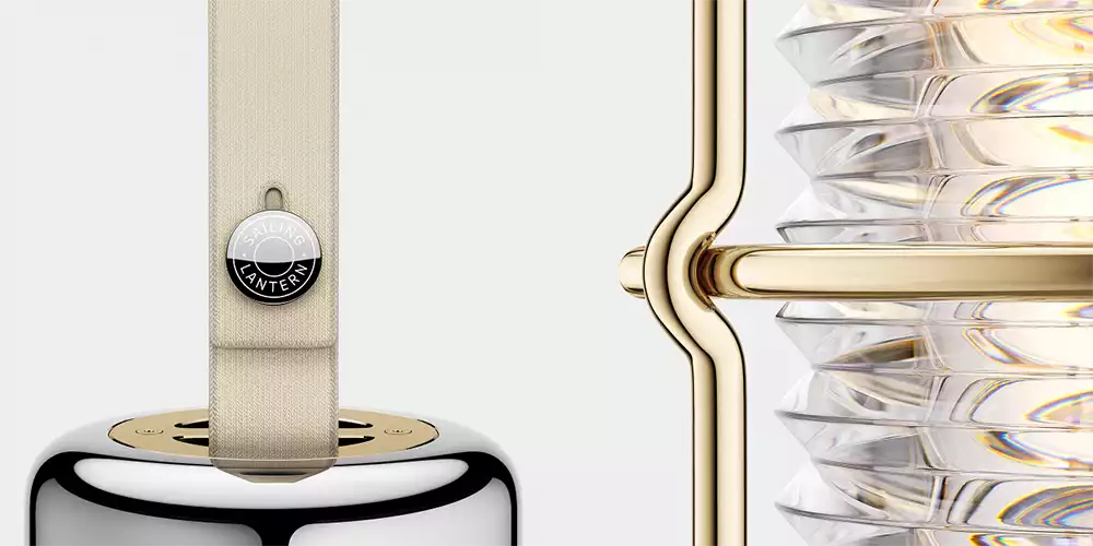 Detail of the corrosive-resistant lanyard and stainless steel button on the Sailing Lantern