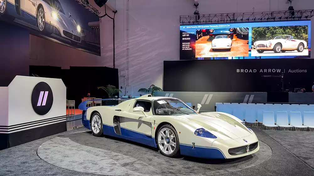 The record-setting Maserati MC12 Stradale on display at the Broad Arrow Auctions event