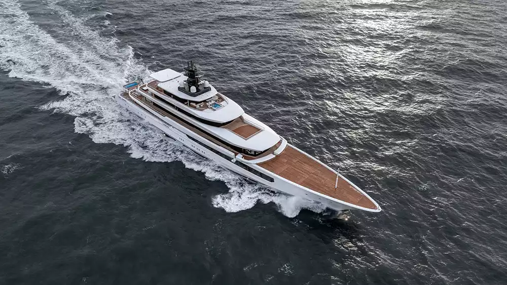 Luxury deck space of Oceanco DreAMBoat superyacht during sea trials
