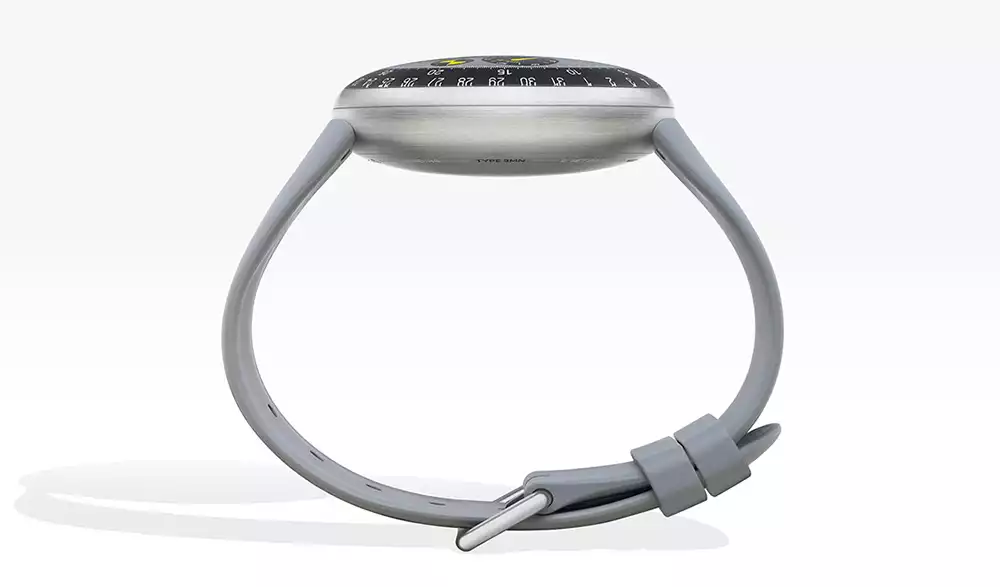 Side profile of the Ressence Type 3 MN showing the pebble-shaped Grade 5 titanium case