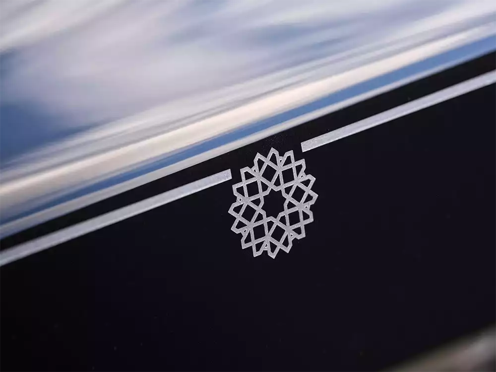 Close-up of the custom mashrabiya motif painted on the coachline of the Rolls-Royce Phantom Arabesque