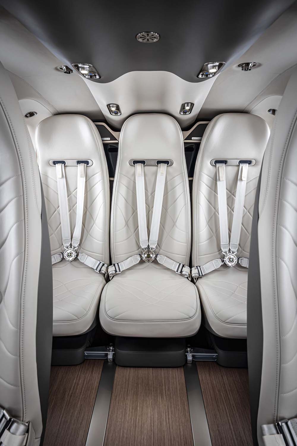 Detail shot of the Airbus ACH145 Mercedes-Benz Edition cabin ceiling, showing integrated lighting and refined design elements