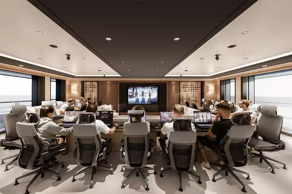 The 15-station gaming lounge and command centre inside Gabe Newell's superyacht