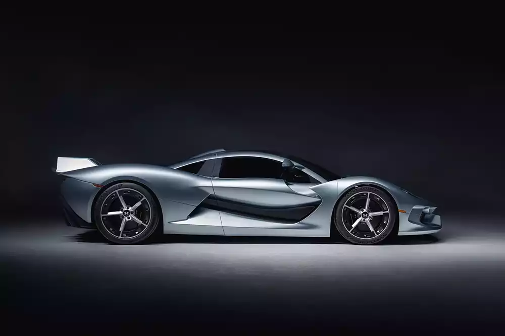 Low-slung side profile of the carbon fiber Hennessey Blackbird bodywork