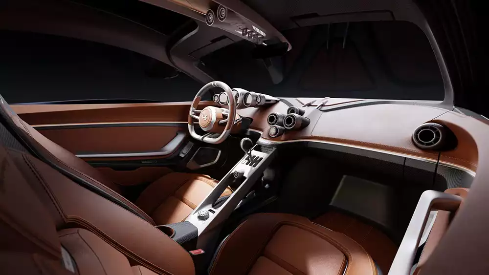 Manual transmission shift console inside the Hennessey Blackbird cockpit